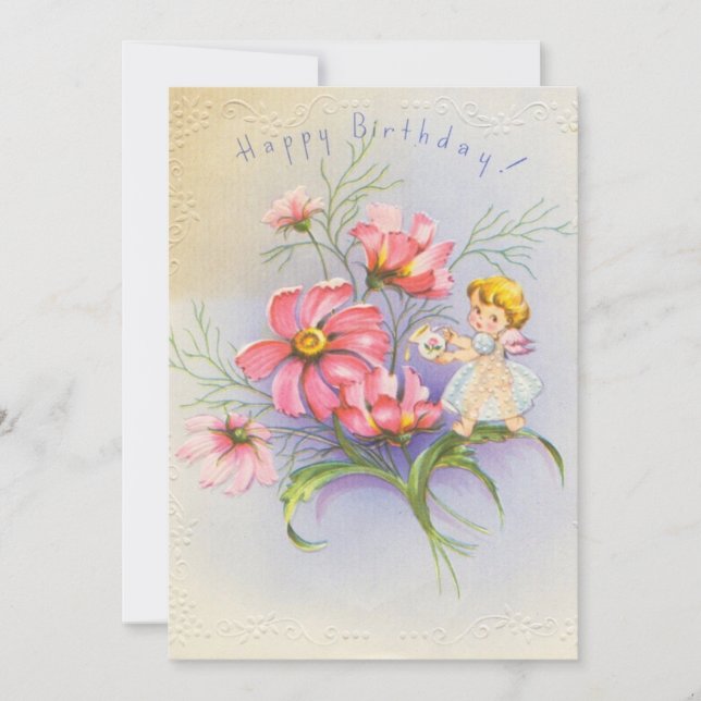 Niedlich Vintag Happy Birthday Fairy Feiertagskarte (Vorderseite)