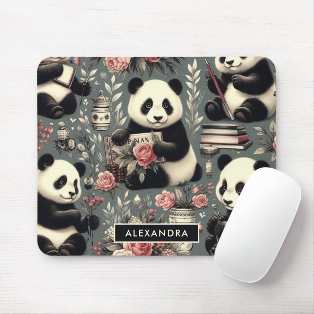 Niedlich Vintag Panda Floral Mousepad (Mit Mouse)