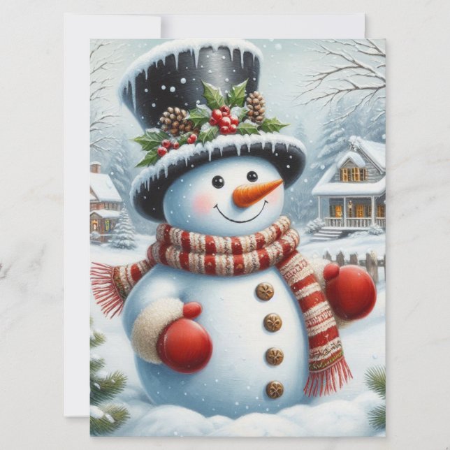 Niedlich, Vintag/Whimsischer Weihnachts-/Wintersch Feiertagskarte (Vorderseite)