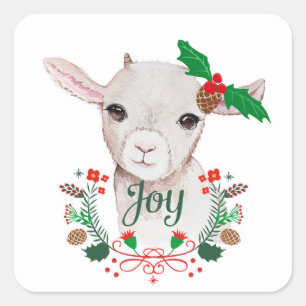 Niedlich Vintage Christmas Baby Goat - Joy Quadratischer Aufkleber