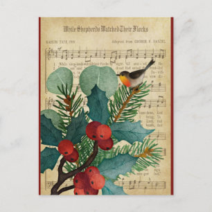 Niedlich Vintage Christmas Bird Music Postkarte