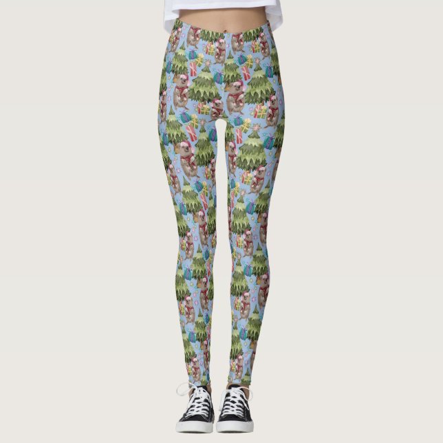 Niedlich Vintage Christmas Quokka Leggings (Vorderseite)