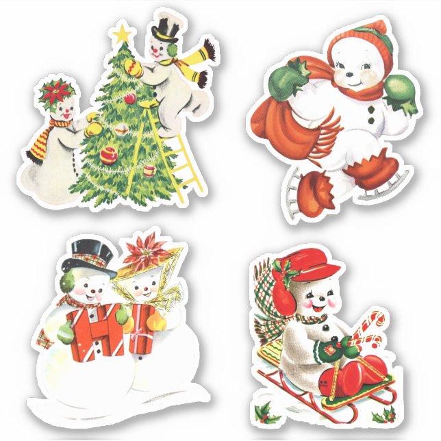 Niedlich Vintage Christmas Snowman Aufkleber (Vorderseite)