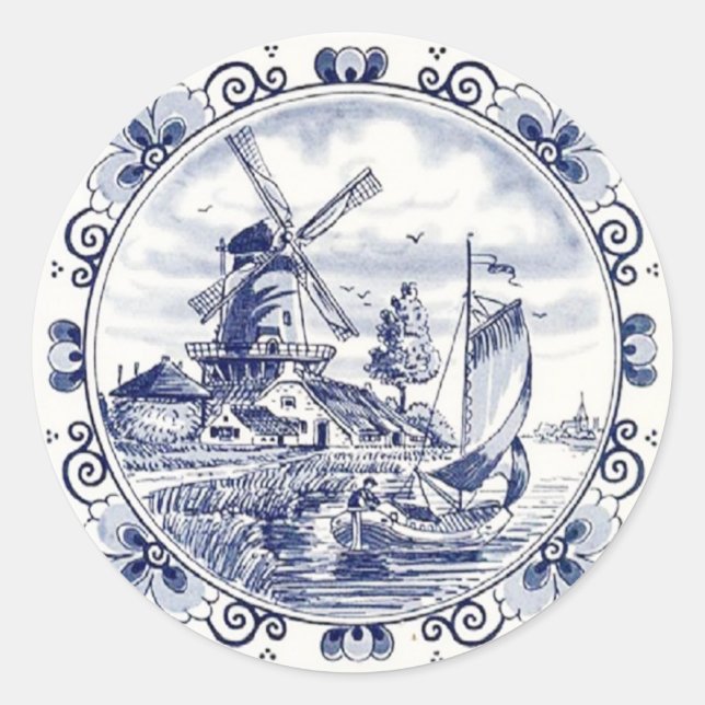 Niedlich Vintage holländische Windmühle Sailboat D Runder Aufkleber (Vorderseite)