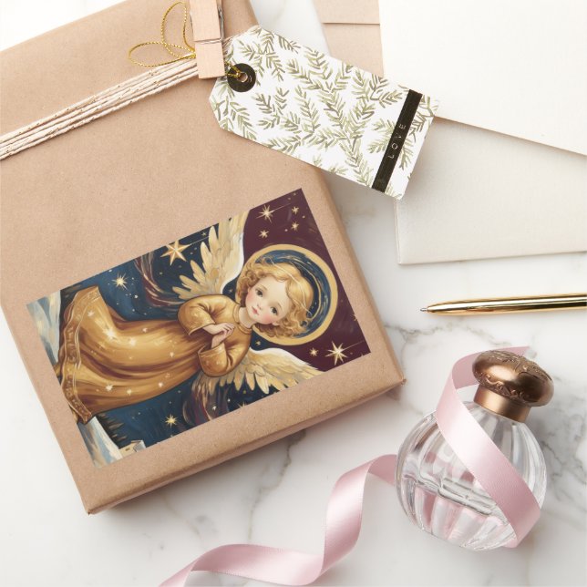 Niedlich Vintage Weihnachts-Engel-Custom-Meldung Rechteckiger Aufkleber (Schenken)