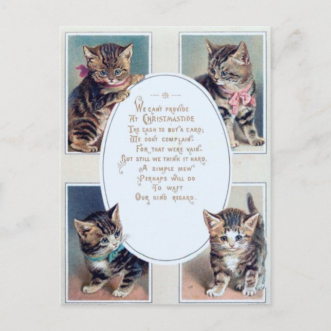 Niedlich Vintage Weihnachtskatze Funny Gedicht Postkarte (Vorderseite)