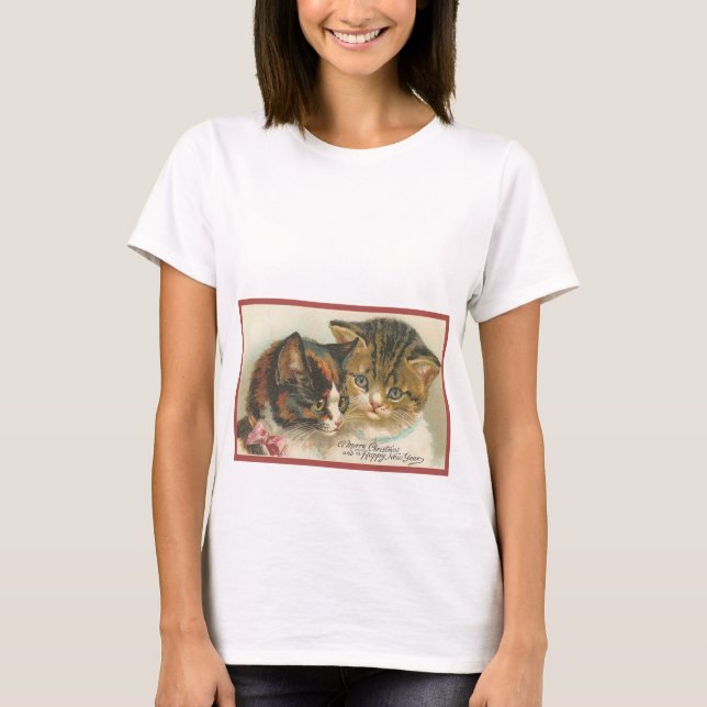 Niedlich Vintage Weihnachtskatzen T-Shirt (Vorderseite)