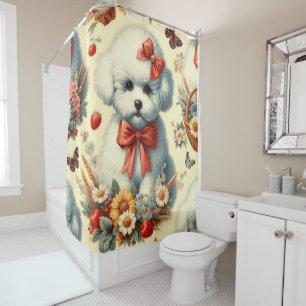 Niedlich Vintager Bichon Frisé Illustration Duschvorhang