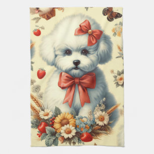 Niedlich Vintager Bichon Frisé Illustration Geschirrtuch