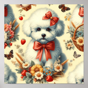 Niedlich Vintager Bichon Frisé Illustration Poster