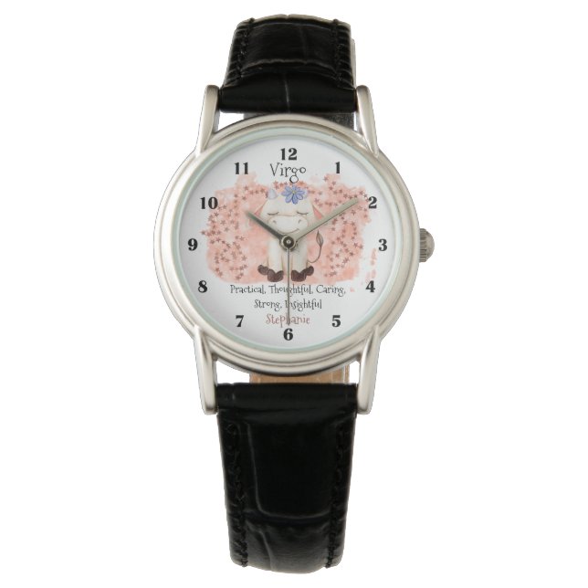Niedlich Virgo Maiden Watercolor Bull Zodiac Armbanduhr (Vorderseite)