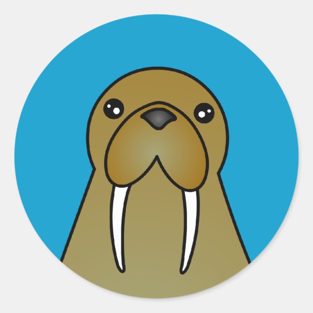 Niedlich Walrus Cartoon Runder Aufkleber (Vorderseite)