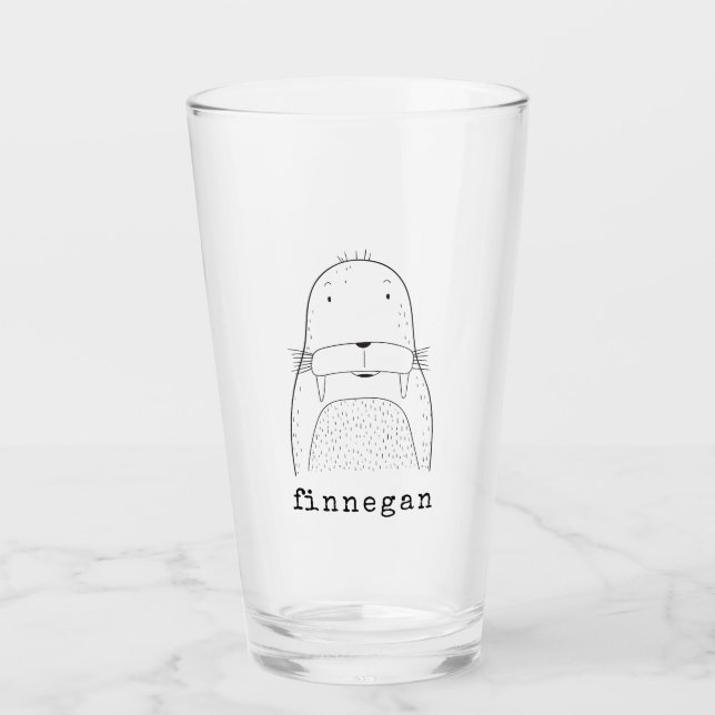Niedlich Walrus Simple Line Illustration Individue Glas (Vorderseite)