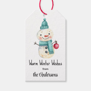Niedlich Warm Winter wünscht Snowman Geschenkmarke Geschenkanhänger