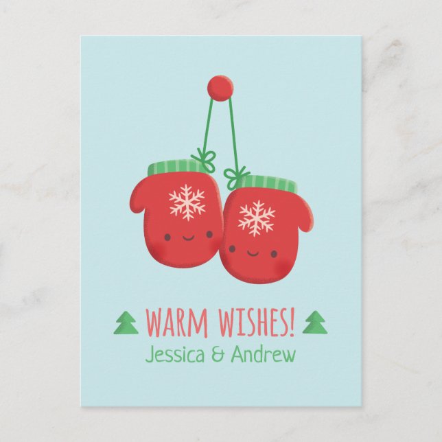 Niedlich Warme Wünsche Weihnachten Mittens Couple Postkarte (Vorderseite)