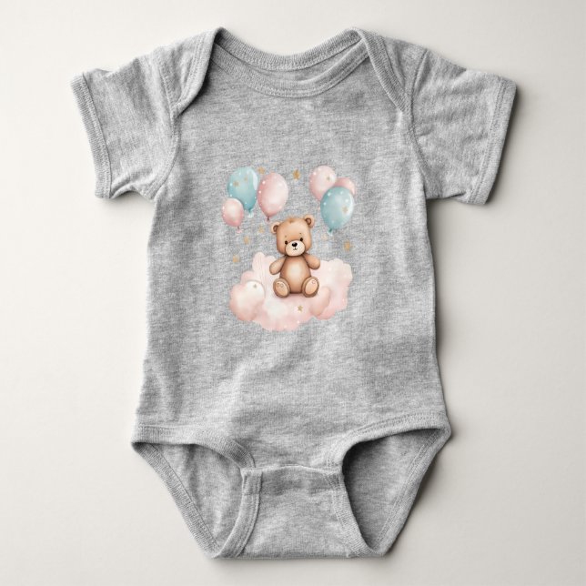 Niedlich Watercolor Balloon Teddy Bär Baby Strampler (Vorderseite)