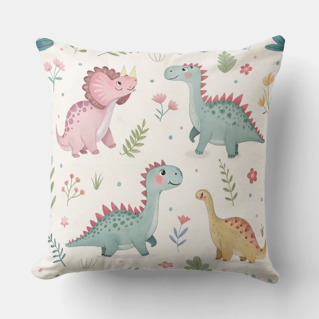 Niedlich Watercolor Dinosaurier Baby Kissen (Vorderseite)