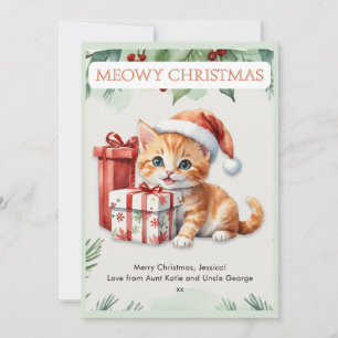 Niedlich Watercolor Ginger Kitten Custom Christmas Feiertagskarte