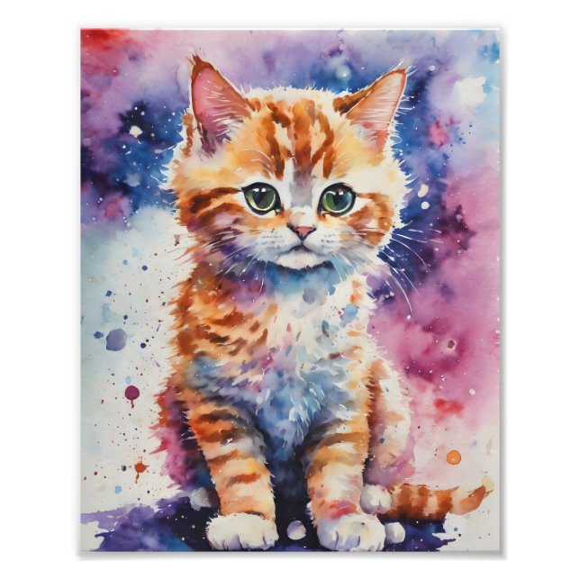 Niedlich Watercolor Ginger Kitten Fotodruck (Vorne)