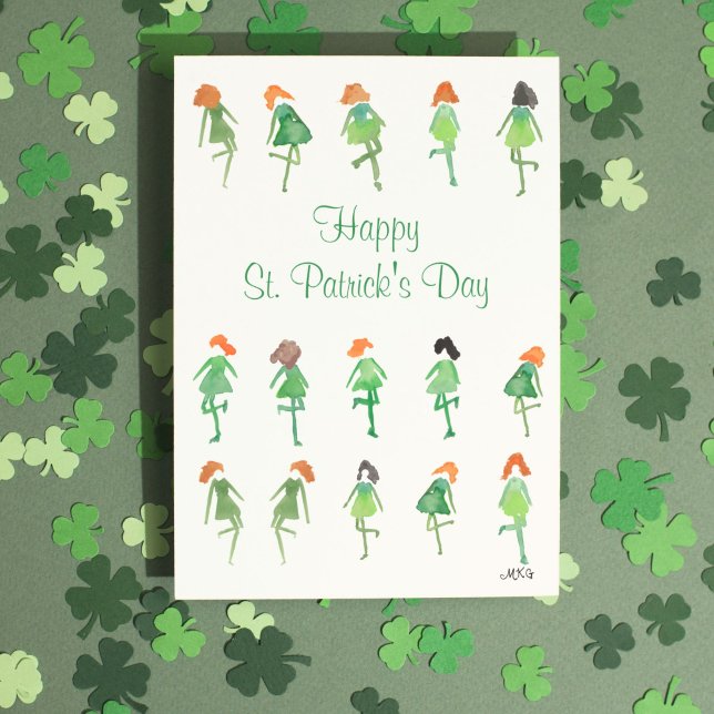 Niedlich Watercolor Irish Dancers St. Patrick's Da Karte (This St. Patrick's Day card features my own cute hand-drawn watercolor Irish dancers.)