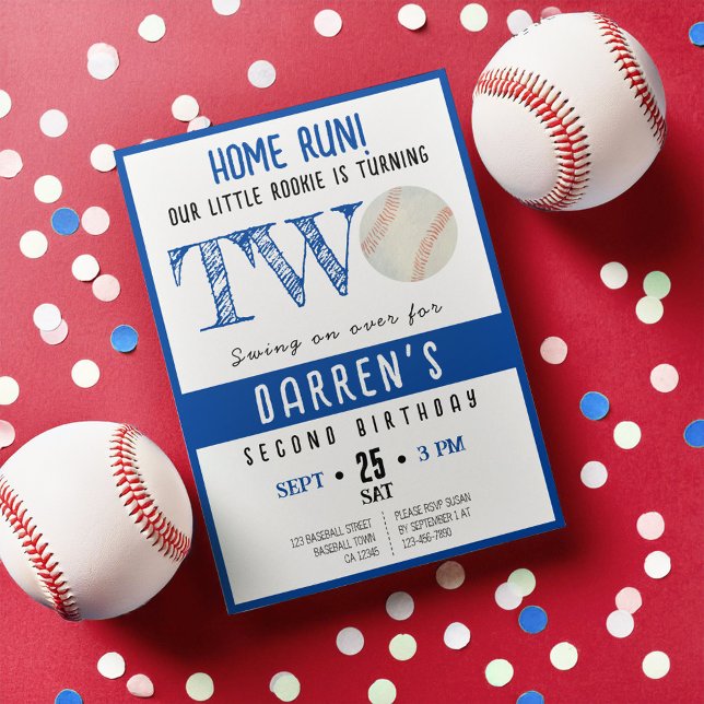Niedlich Watercolor Rookie Baseball Junge 2. Gebur Einladung (Von Creator hochgeladen)