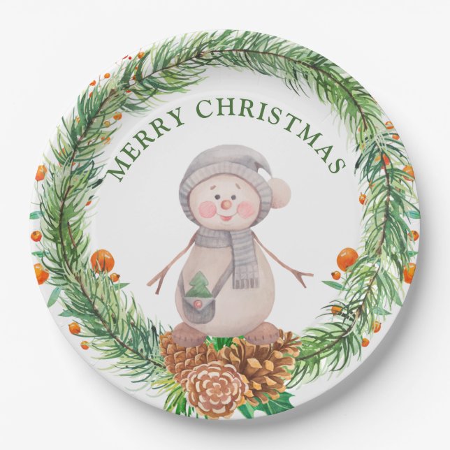 Niedlich Watercolor Snowman Pappteller (Vorderseite)
