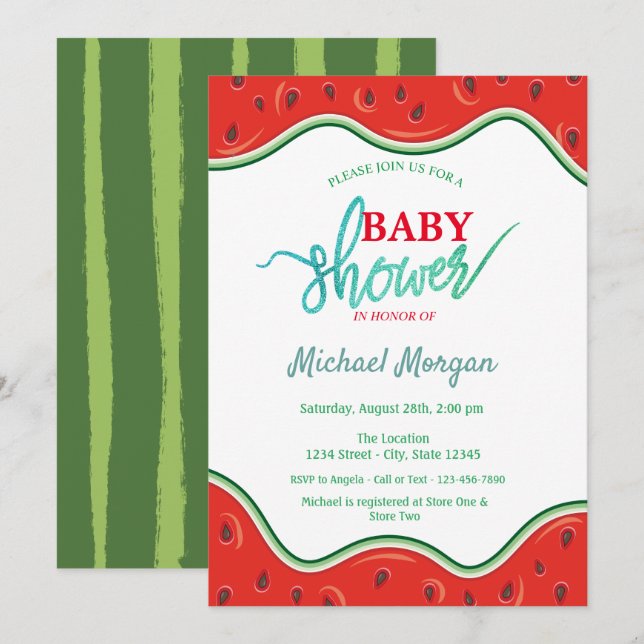Niedlich Watermelon Babydusche Einladung (Vorne/Hinten)
