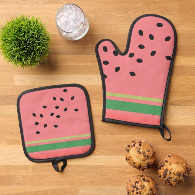 Niedlich Watermelon Frucht Küche Ofenhandschuh & Topflappen-Set (Oben Unten)