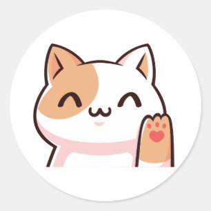 Niedlich Waving Kitten Runder Aufkleber