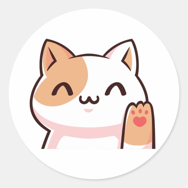 Niedlich Waving Kitten Runder Aufkleber (Vorderseite)