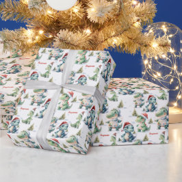 Niedlich Weihnachten Dinosaurier Personalisiert Geschenkpapier