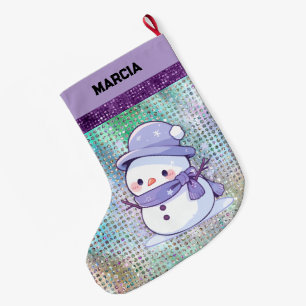 Niedlich Weihnachten Snowman Pastel Lila Großer Weihnachtsstrumpf