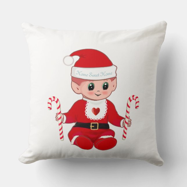 Niedlich Weihnachten Weihnachtsjause Elf & Candy C Kissen (Vorderseite)