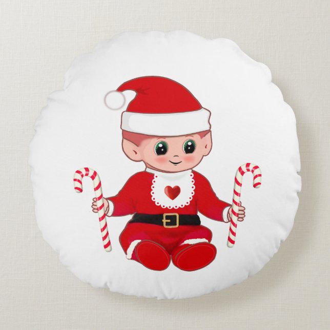 Niedlich Weihnachten Weihnachtsjause Elf & Candy C Rundes Kissen (Vorderseite)