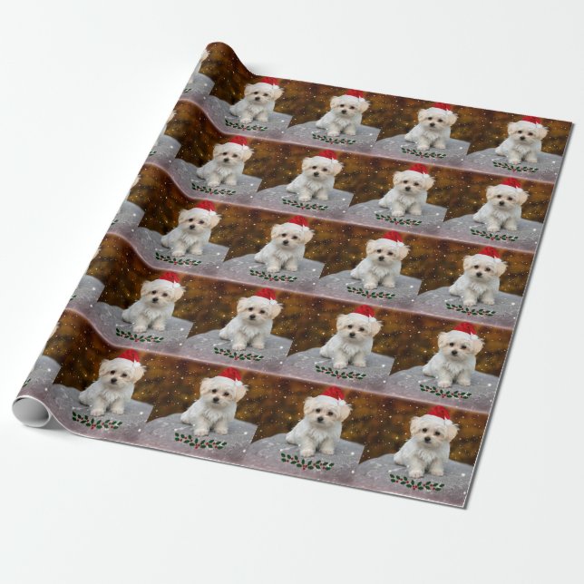 Niedlich Weihnachten Weihnachtsmann Malteser Welpe Geschenkpapier (Ungerollt)