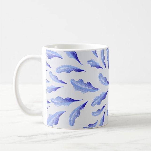 niedlich-weiß-blaue Blätter Blume Kaffeetasse (Links)