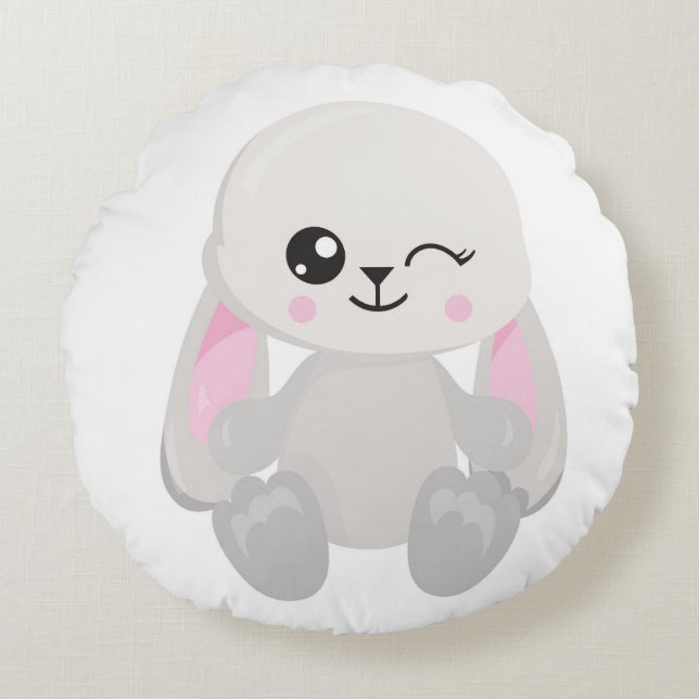 NIEDLICH WEISS LOP OARED BUNNY FRONT & BACK RUNDES KISSEN (Vorderseite)