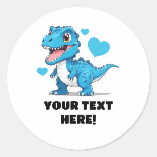 Niedlich Weiß und Blau Personalisiert T-rex Runder Aufkleber