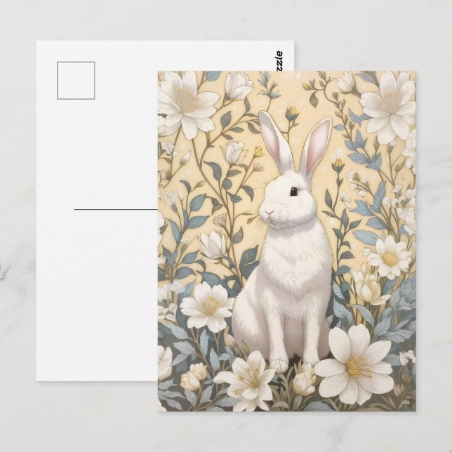 Niedlich-Weißer Hasenpasten Gelbe Blüte Postkarte (Vorne/Hinten)