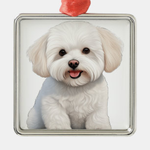 NIEDLICH WEISSER KURLY BICHON FRISE PUPPY HUND ORNAMENT AUS METALL