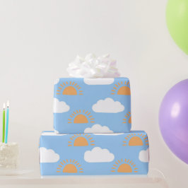 Niedlich-weißer Orangensonne und Wolken Geschenkpapier