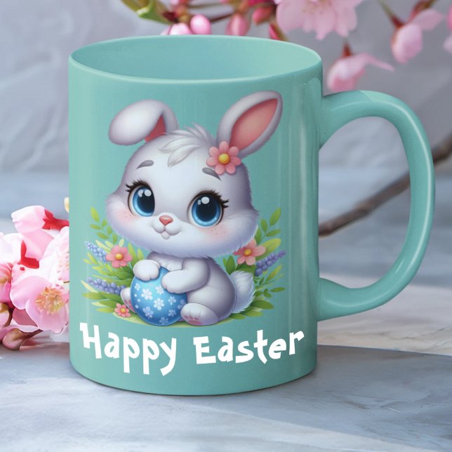 Niedlich Weißer Osterhase mit Ei Kaffeetasse (Von Creator hochgeladen)