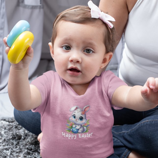 Niedlich Weißer Osterhase mit Ei Kleinkind T-shirt (Von Creator hochgeladen)