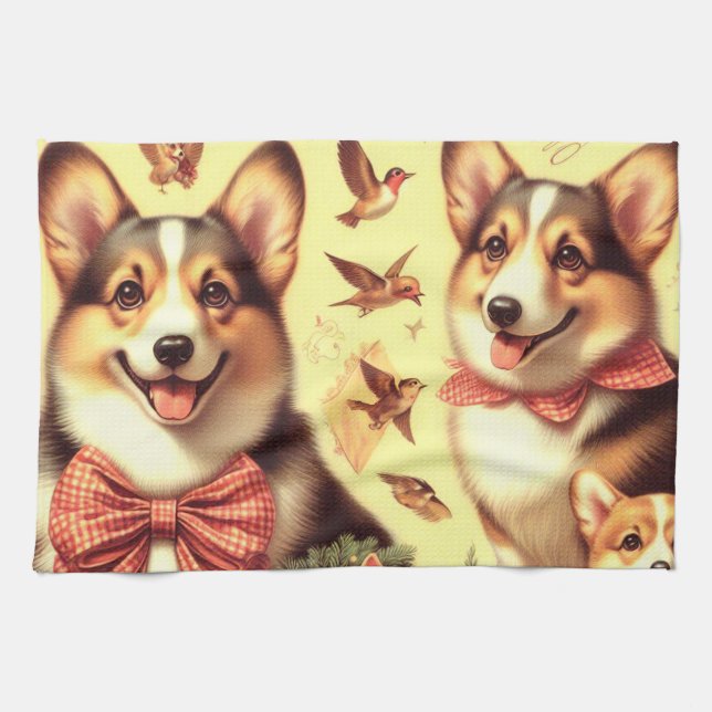 Niedlich Welsh Corgi Cardigan Illustration Geschirrtuch (Horizontal)