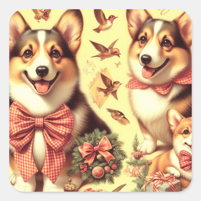 Niedlich Welsh Corgi Cardigan Illustration Quadratischer Aufkleber (Vorderseite)