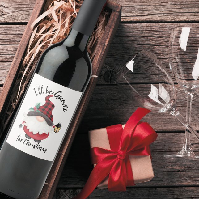Niedlich werde ich zu Weihnachten kommen Weinetikett (Cute I'll Be Gnome for Christmas Holiday Wine Label)