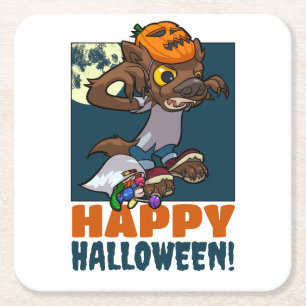 Niedlich Werwolf Happy Halloween! Kunst oder Kunst Rechteckiger Pappuntersetzer