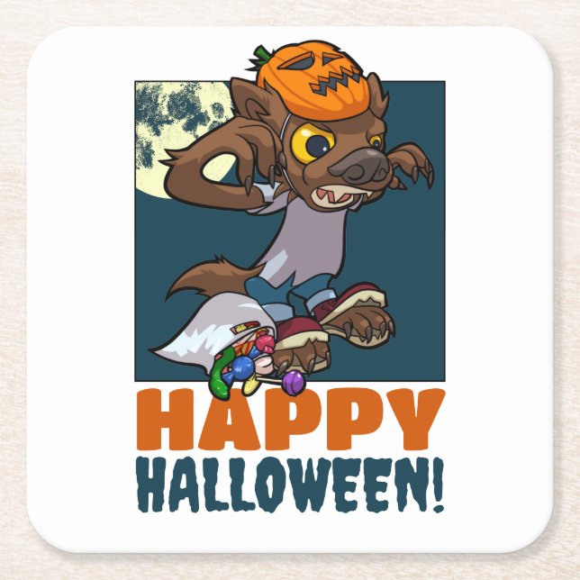Niedlich Werwolf Happy Halloween! Kunst oder Kunst Rechteckiger Pappuntersetzer (Vorderseite)