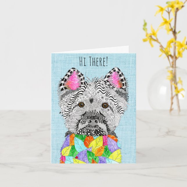 Niedlich West Highland Terrier Grußkarte Karte (Gelbe Blume)
