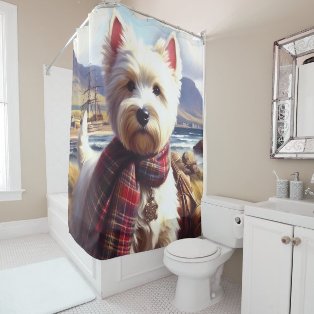 Niedlich West Highland White Terrier Malerei Duschvorhang (Beispiel)